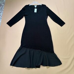 Chico's Razzle Dazzle Cynthia Dress Black Beaded Asymmetric Hem Size 1 M NEW